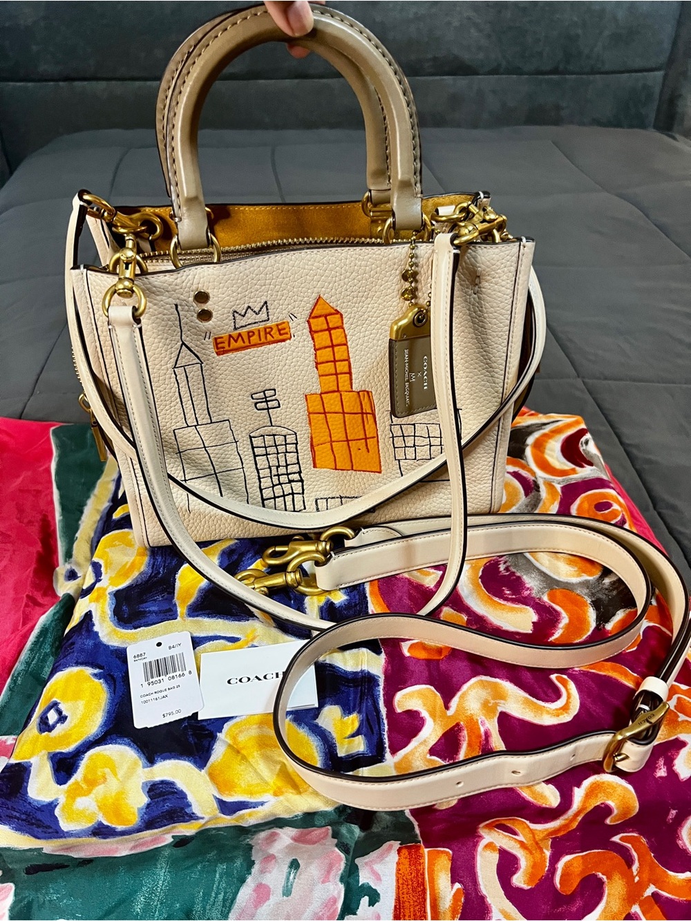 Coach Rogue 25 Basquiat Limited Edition Ivory Taupe Pebbled Leather 3 Way Bag
